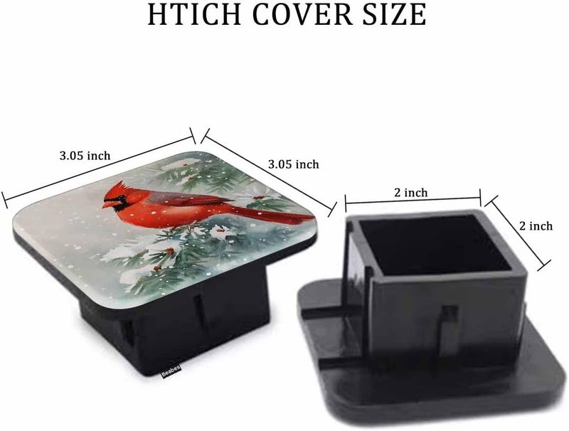 Beabes Rubber Hitch Tube Cover Cardinal Bird Winter Cardinal Bird Red Standard 2" Trailer Hitch Receiver Covers for Man Woman, Tow Hitch Covers for Pickups Trucks Cars - Image 2